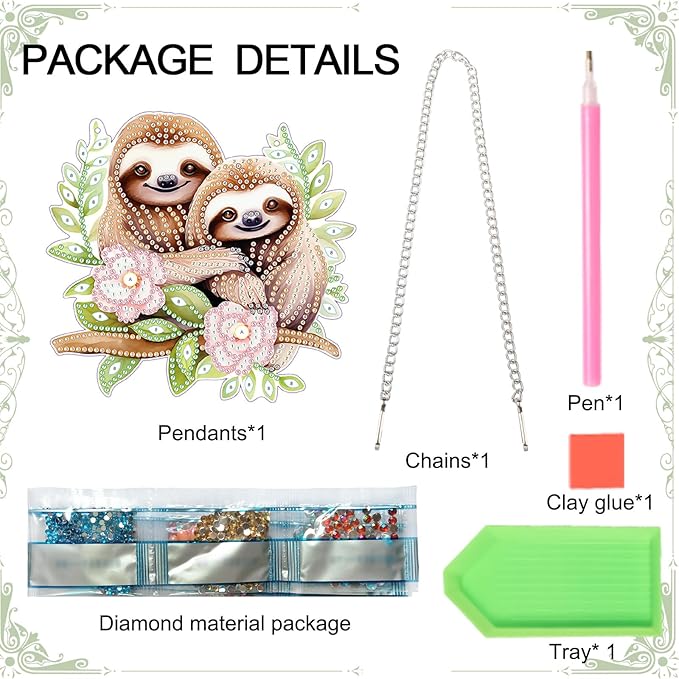 AiYuanzsh Diamond Art Painting Pendant Kits Animal 5D Diamond Painting Art Hanging Kit Cute Brown Sloth DIY Diamond Crystal Window Pendant Kit for Adults Gift Wall Home Decoration