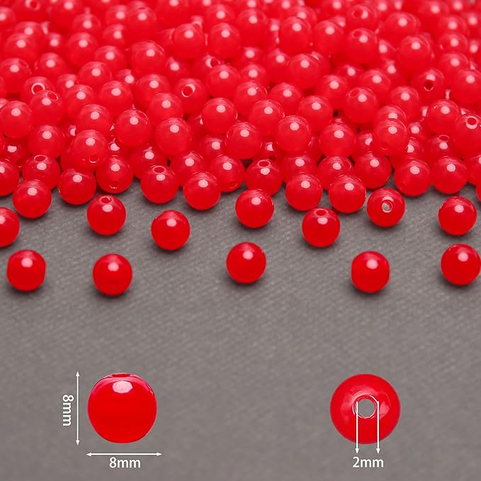 bonny boxx 500pcs 8mm jelly red acrylic round beads, smooth transparent acrylic balls, plastic resin gumball bubblegum chunky beads for necklace & bracelet making, crafting supplies