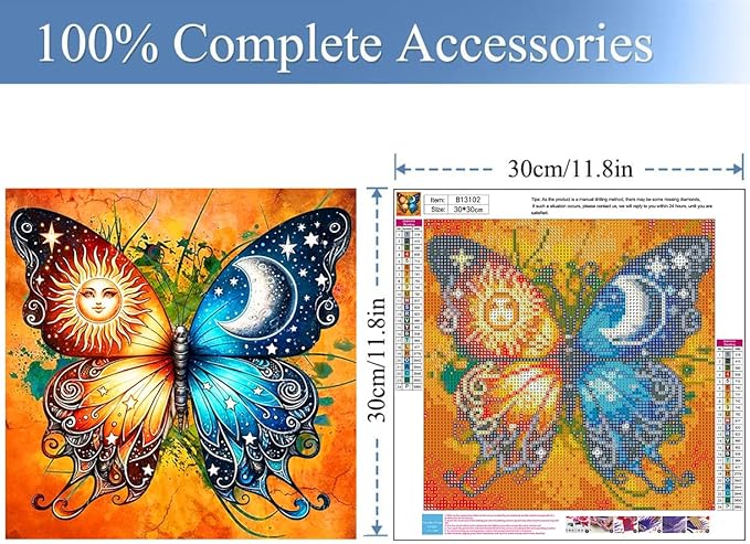 Meothan Diamond Painting Kits for Adults Beginners - Butterfly Sun Moon Diamond Art Kits for Adults, Full Drill DIY 5D Diamond Gem Art Dots Painting Crafts Kits for Home Wall Decor 12x12in
