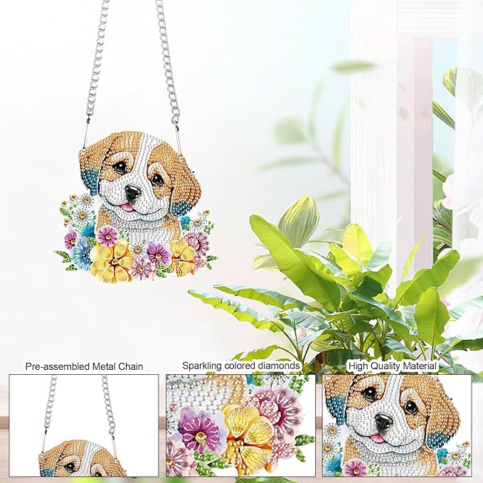 AiYuanzsh DIY 5D Animal Dog Diamond Art Painting Kits Hanging Sign Wall Art Flower Sign Diamond Art Window Hanging Ornament Window Pendants Home Garden Wall Door Hanging Diamond Painting Kits