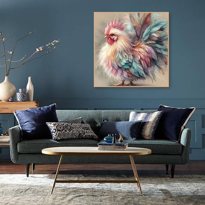 Chicken Counted Cross Stitch Kits for Adults, Colorful Rooster Stamped Cross Stitch Kits for Beginners, Needlepoint Cross-Stitch Patterns Embroidery Kits Arts and Crafts for Home Decor 14×14Inch