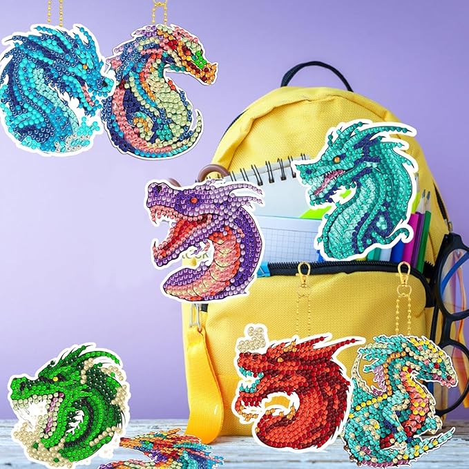 12 Pcs Dragon Diamond Keychains Kit DIY Cute Dragon Diamond Keychains for Beginners Adults Art Craft Supplies Christmas Holiday Gift