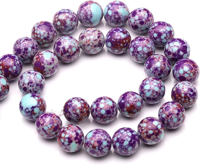 youngbling natural gemstone beads for jewelry making,8mm purple-blue imperial jasper polished round smooth stone beads for bracelet 15 inch(purple-blue imperial jasper,8mm)