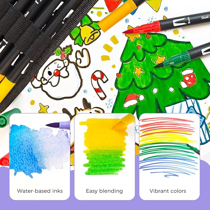Artecho 72 Colors Markers for Adult Coloring Books, Dual Tip Markers for School, Fine and Brush Tip for Adults Coloring Books, Calligraphy, Drawing, Sketching