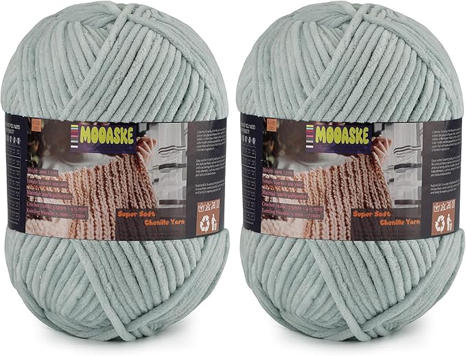 Chunky Velvet Yarn for Crocheting, 2-Pack 14.1oz 524.8 Yards Total, Super Soft Chenille Plush Yarn for Baby Blankets, Amigurumi, Scarves | 20 Colors (2, Light Gray)