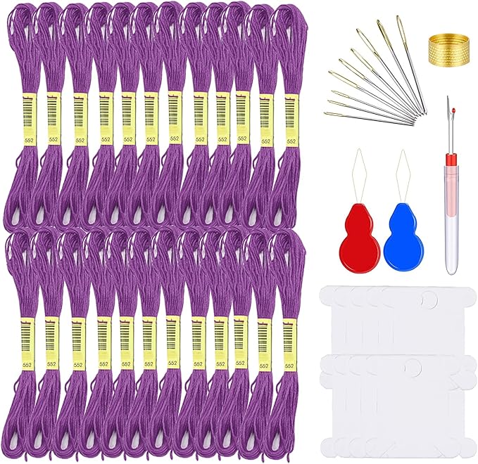 FALIDI Embroidery Floss Kit - 24 Skeins Premium Cross Stitch Thread for Knitting, Embroidery, Cross Stitch & Craft Projects (Purple)