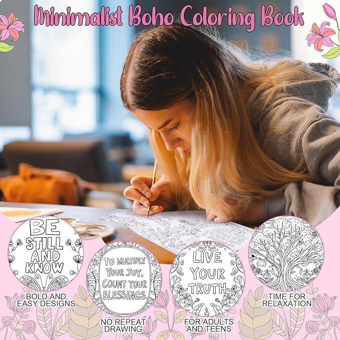 Liliful 24 Pcs Blessed Theme Coloring Book Bulk for Adult DIY Flower Stress Relief Color Drawing Book with Patterns for Adults, Party Favors, Goodie Bag Filler and Holiday Gifts