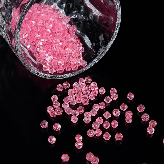 laopottbeads 1100pcs 4mm bicone crystal glass beads for jewelry making, sparkling mini beads for suncatchers, diy bracelets & craft projects (light rose red)