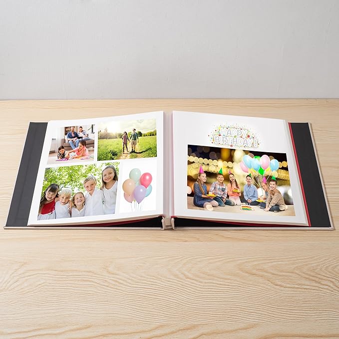 Large Photo Album Self Adhesive 4x6 8x10 10x12 13"x12.8" Magnetic Scrapbook 12.6"x11" 60 Sticky Pages Linen Cover Beige DIY Photo Album with A Metallic Pen and DIY Stickers