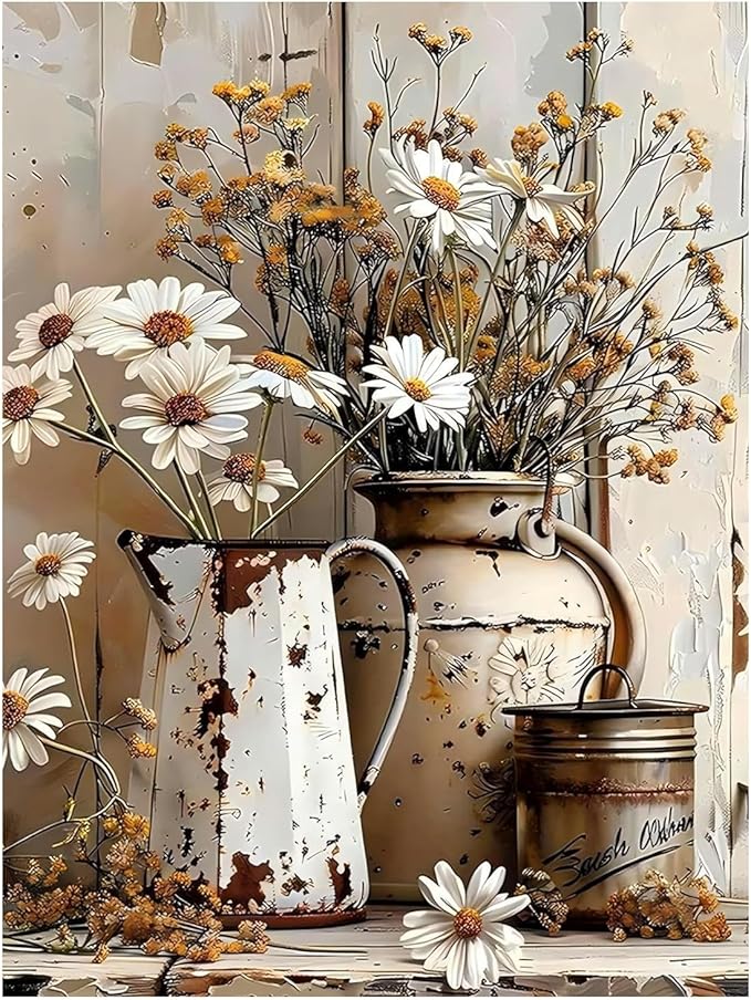Flowers Paint by Numbers Kit for Adults, Daisy Paint by Numbers Kit for Adults Beginners, DIY Acrylic Painting on Canvas for Home Wall Art Decor(16x20Inch