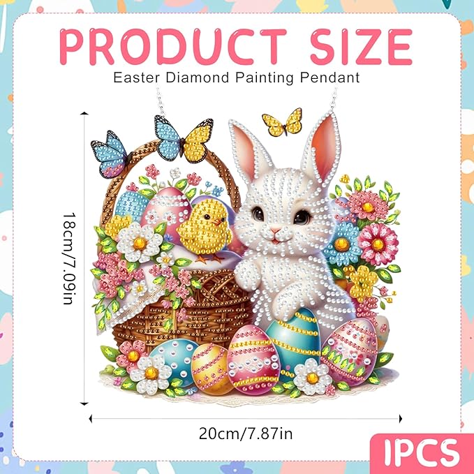 Ksheria Easter Diamond Art Hanging Kits for Adults, DIY Special Shape Crystal Diamond Painting Decor, Acrylic 5D Bunny Window Pendent, Gem Art Hanging Kits for Beginners Gift Wall Door, 9x7.5 Inch