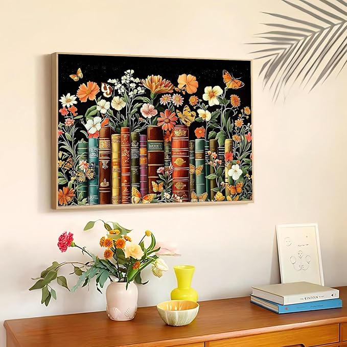 mrpwnle Book Diamond Art Kits for Adults, Vintage Book Flowers Diamond Painting for Adult, 5D Diamonds Painting, DIY Round Full Drill Gem Art Crafts Kit Home Wall Decor Gifts 16x12 inch