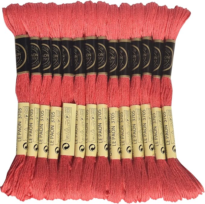 LE PAON Embroidery Floss, 14-Pack Six Strands 100% Long Staple Cotton Embroidery Thread, 8.7-Yard，Color Number：3705, Dark Melon
