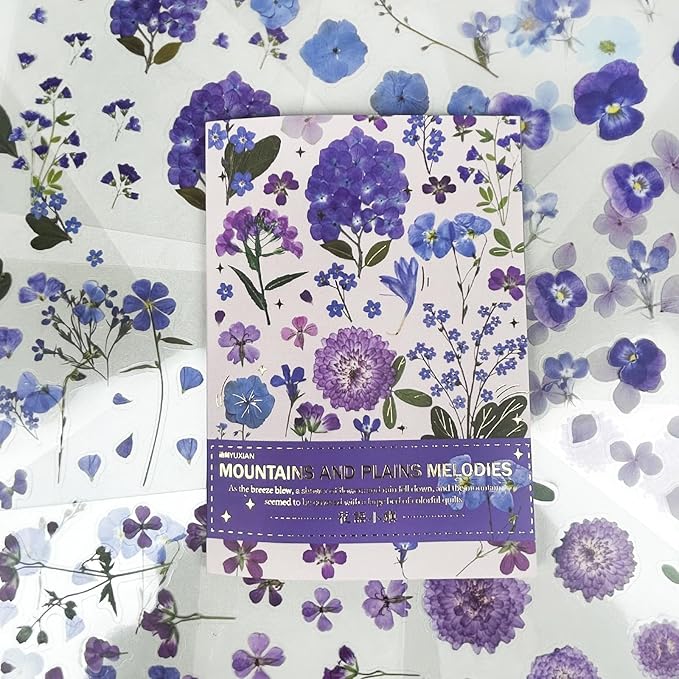 400PCS Plants Floral Scrapbook Stickers Kit Purple Flowers Transparent Waterproof Stickers Book for Scrapbooking Supplies Aesthetic Junk Journal Journaling Craft 20-Page