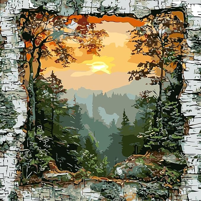 CHWGLFGG Paint by Numbers Kit for Adults Beginner, Forest Landscape Adult Paint by Number Kits on Canvas, DIY Acrylic Oil Easy Painting by Numbers for Home Wall Decor 16X16 inch (Without Frame)