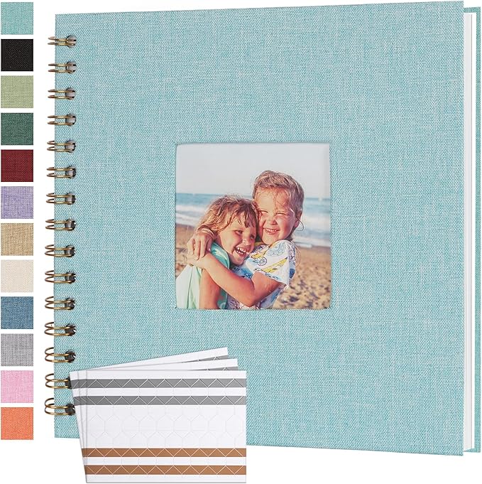 Scrapbook Photo Album 8x8 Inches 40 Pages Hardcover Kraft Paper Linen Cover Scrap Book Memory Book DIY Scrapbook Albums for Wedding Baby Boyfriend Travel Anniversary Family, LightBlue