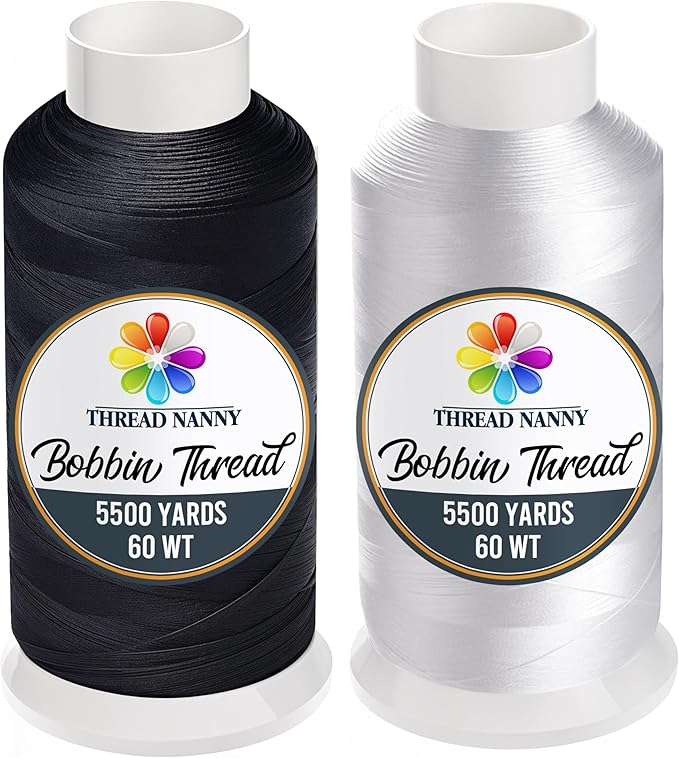 Huge 5500yards Cone Spool Bobbin Thread White Machine Embroidery - ThreadNanny Brand (Two Pack, White/Black)