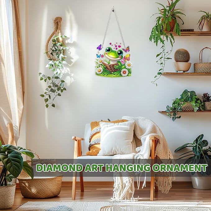 MEIYUDA Frog Diamond Art Hanging Kits for Adult, Cute Frog Diamond Painting Hanging Kits Ornaments, DIY Special Shaped Rhinestone Window Pendants kit for Home Garden Wall Decor Gift