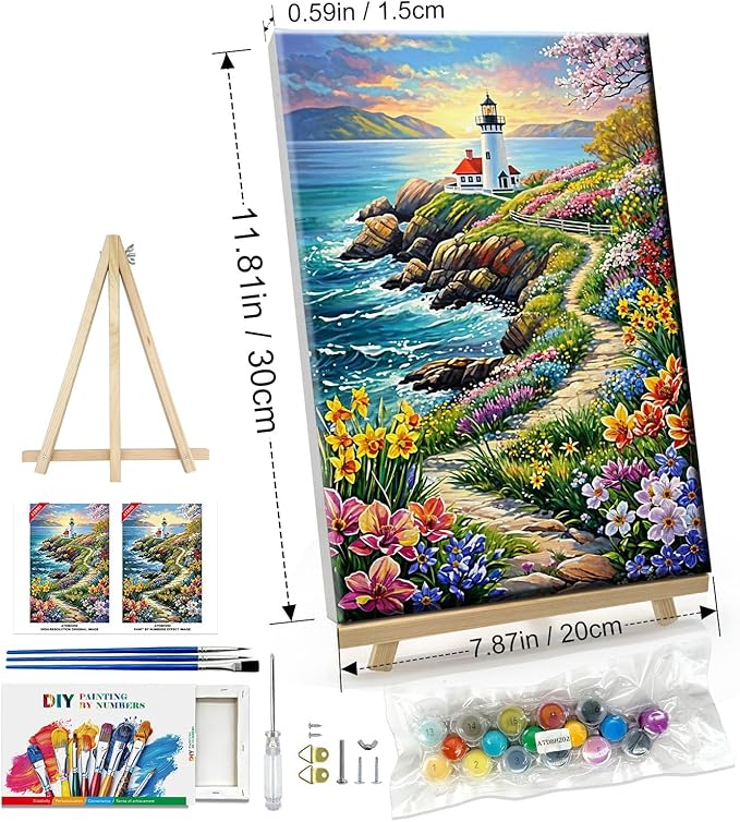 ATDMS Paint by Numbers Kits for Adult Framed DIY Seascape Paint by Number with Easel Sea Oil Painting by Number for Wall Hanging Home Room Decor 7.87x11.81 Inch