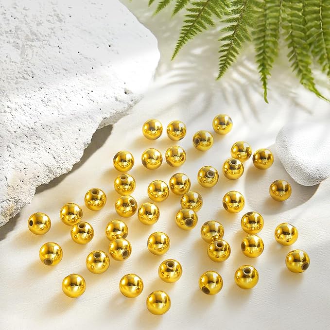 Laopottbeads 800 Pcs Gold 8MM Beads for Jewelry Making Round Beads DIY Kit for Bracelets, Earrings, Necklaces & Anklets