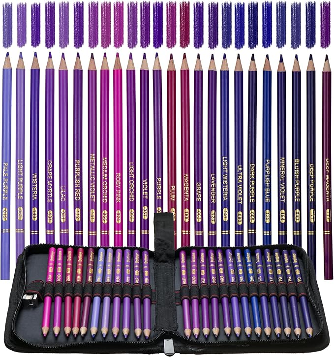 Purple Colored Pencils,Oil Based Wooden Colored Pencil Set for Adults Coloring Books Drawing Sketching Art Supplies 24 Color