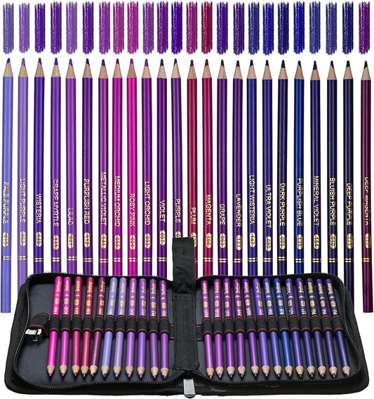 Purple Colored Pencils,Oil Based Wooden Colored Pencil Set for Adults Coloring Books Drawing Sketching Art Supplies 24 Color