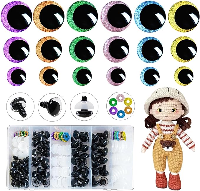 Nizdyzy 72pcs Safety Eyes for Crocheting Glitter Safety Eyes for Amigurumi Stuffed Animals Crochet DIY Dolls and Toys Making