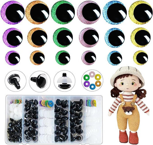 Nizdyzy 72pcs Safety Eyes for Crocheting Glitter Safety Eyes for Amigurumi Stuffed Animals Crochet DIY Dolls and Toys Making