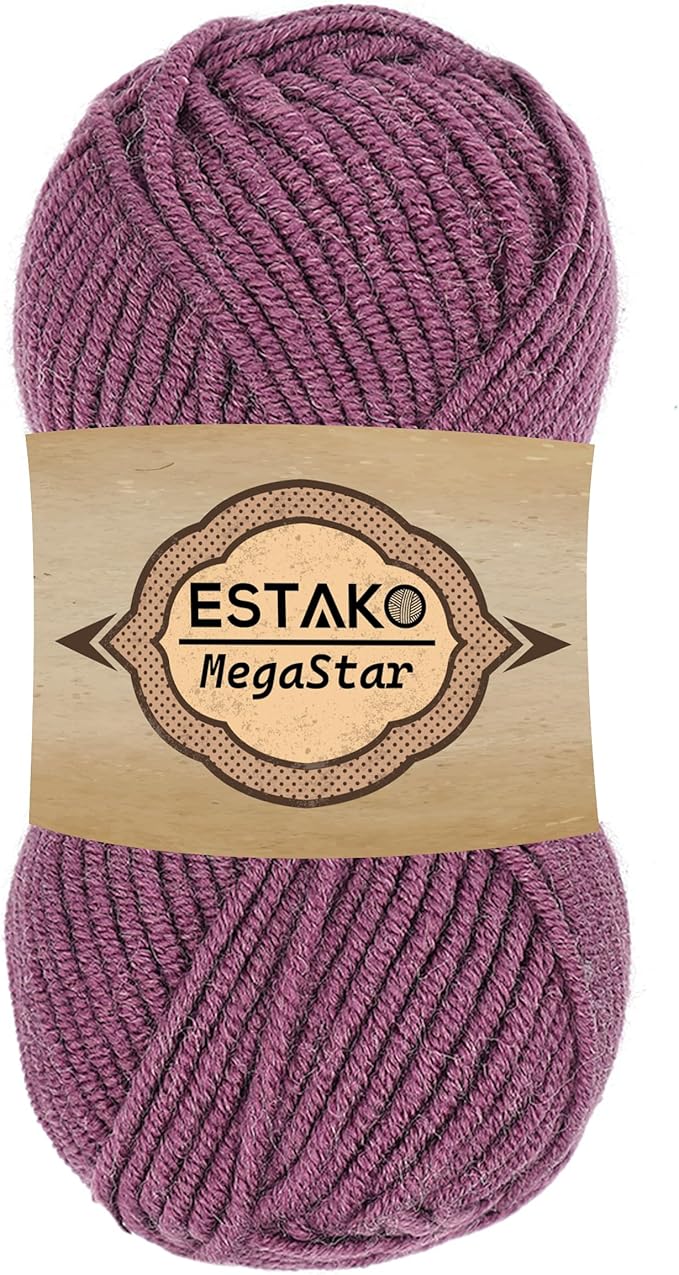 Estako Megastar, 75% Acrylic 25% Wool Yarn, Soft, Chunky Bulky Weight #5 for Crochet and Knitting 3.52 Oz (100g) / 120 Yrds (110m) (66000 - Light Purple)