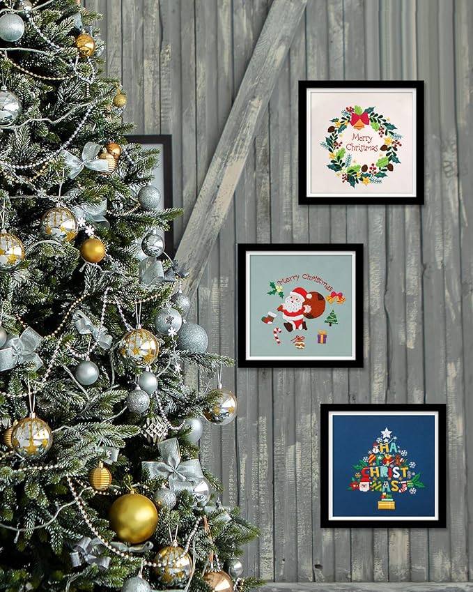 TINDTOP Christmas Embroidery Kit for Adult, 3 Sets Embroidery Stitch Practice kit Include Embroidery Cloth Hoops Threads for Craft Lover Hand Stitch