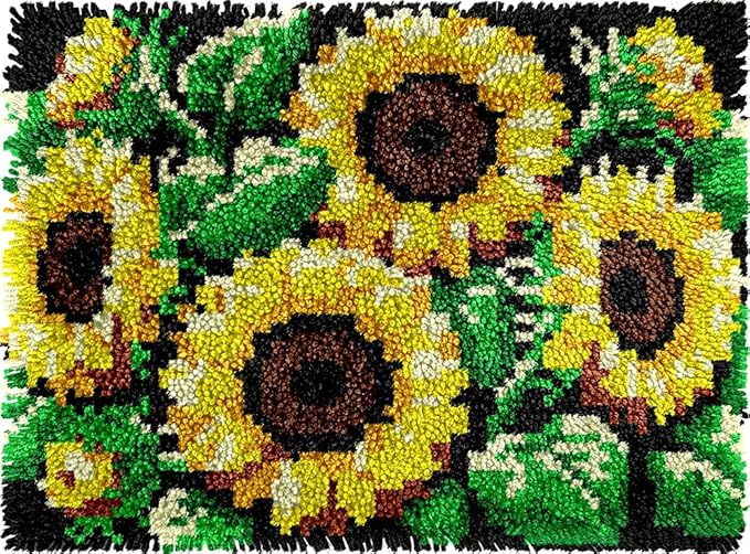 veirousa Sunflowers Latch Hook Kits for Adults, Beginners Flowers Latch Hook Rug Starter Kit Pre-Printed Carpet Making Set DIY Handmade Wall Hanging Craft for Home Decoration 20x15 inch