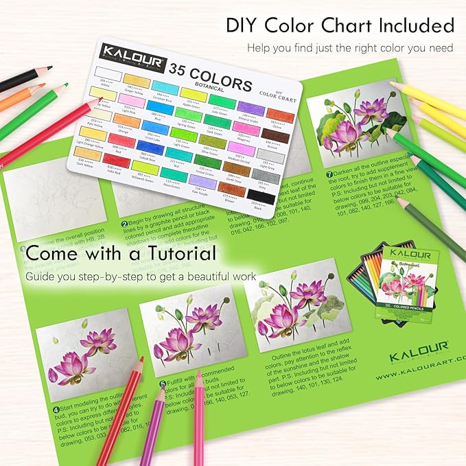 36-piece Green Botanical Colored Pencil Set, Pre-sharpened Wooden Colored Pencils for Adults Artists Beginners Coloring Books Drawing & Sketching