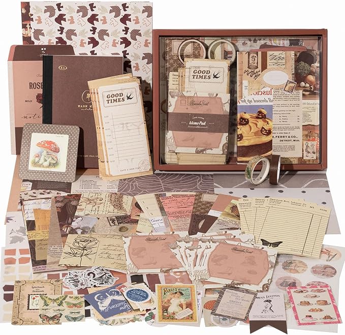 YagCu 348 Pcs Scrapbooking Kit, Vintage Junk Journal Supplies for Adult, Large Collection Journal and Scrapbook Set, Bullet Journals Materials, Journaling Arts Craft Beginner