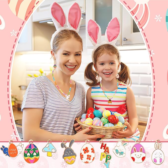 SANNIX 350pc Easter Charms for Jewelry Making - Bulk Easter Egg Bunny Rabbit Pendant Charms for Bracelet, Necklace, Earring Crafts