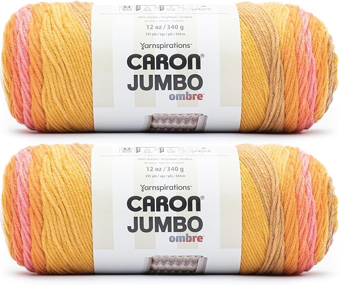 Caron Jumbo Ombre Sunset Yarn - 2 Pack of 12oz/340g - Acrylic - #4 Worsted (Medium) - 595 Yards - Knitting & Crochet