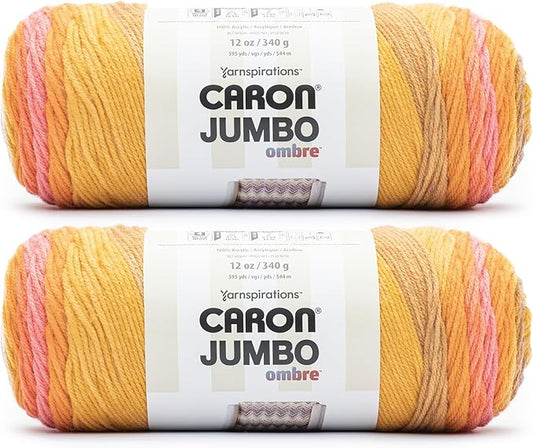 Caron Jumbo Ombre Sunset Yarn - 2 Pack of 12oz/340g - Acrylic - #4 Worsted (Medium) - 595 Yards - Knitting & Crochet