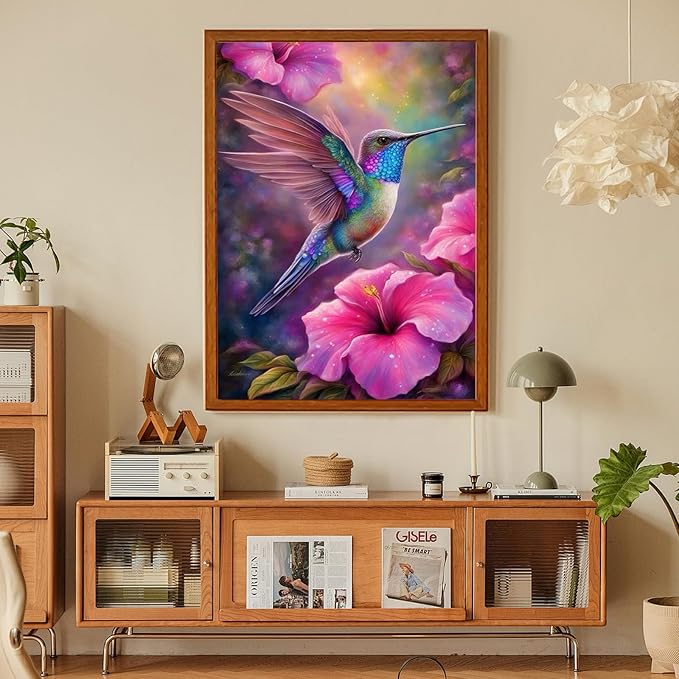 Fountor Hummingbird Diamond Art Kits for Adults, Bird Flower Diamond Painting Kits for Adults Beginners, DIY 5D Round Full Drill Gem Art Crafts Kits for Home Wall Decor 12x16 Inch