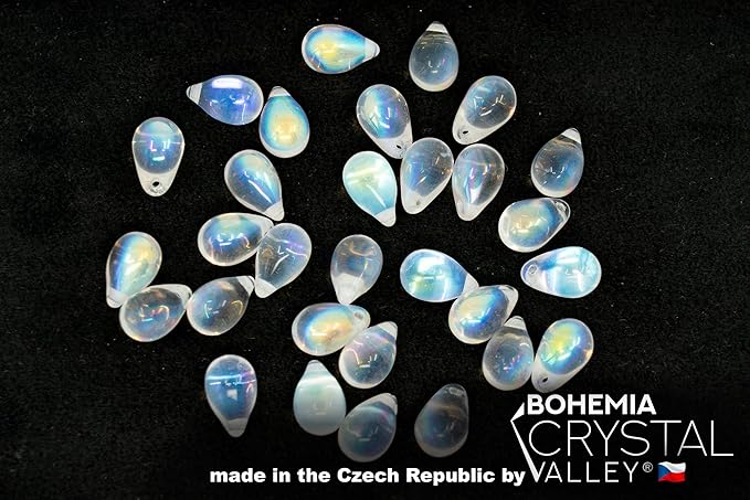 Teardrop Glass Beads for Jewelry Making Set - 120+ Bead Kit of 6x9mm Pendant Drop Beads in 4 Gentle Distinct Colors: Pink, Opal Turquoise, Amber, Crystal AB