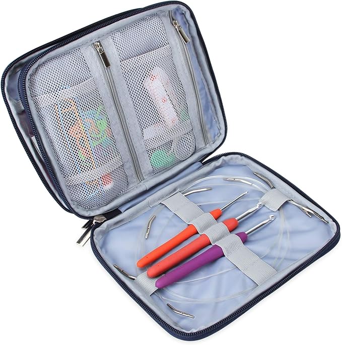 Teamoy Organizer Case for Interchangeable Circular Knitting Needles, Crochet Hooks and Knitting Accessories, Keep All in Place and Easy to Carry, Cats Blue (No Accessories Included)
