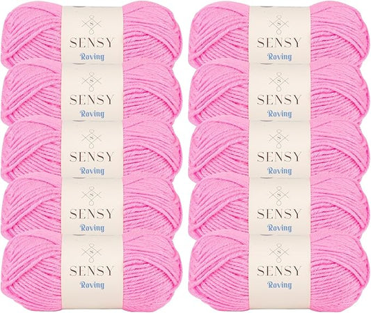 10 Skeins of Sensy Roving Yarn, 3.5 oz, 132 Yards, Gauge 5 Bulky (Neon Pink)