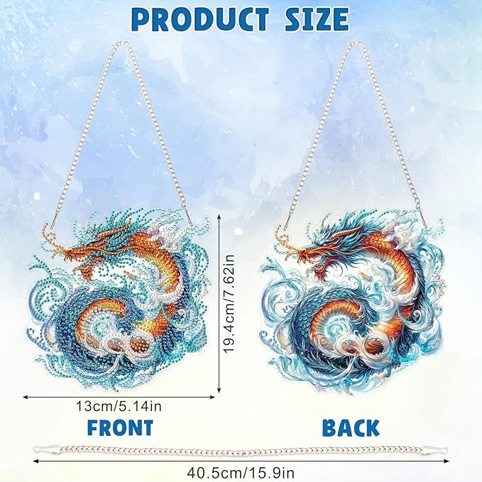 DOMROM Dragon Diamond Art Hanging Kit for Adult, Special Shaped Rhinestone, 5D Diamond Art Painting Window Pendants, Home Wall Art Hanging Kits, Double Sided Hanging Ornament 5.1x7.6in