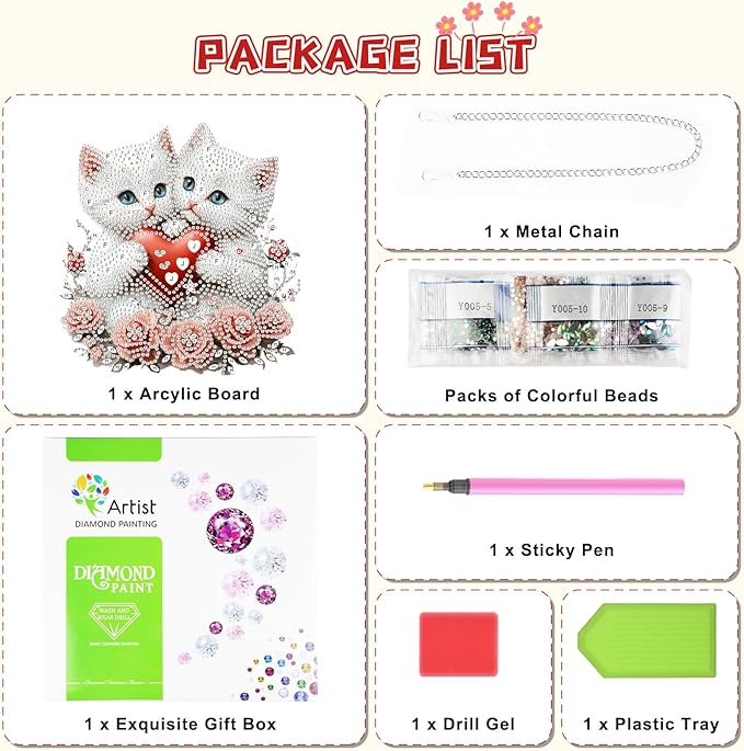 KEYIFA White Cat Diamond Painting Kit, DIY Heart Diamond Art for Adults, Diamonds Pendant Special Shaped Rhinestone Window Hanging Ornaments Home Garden Wall Door Decoration, 20cm Width