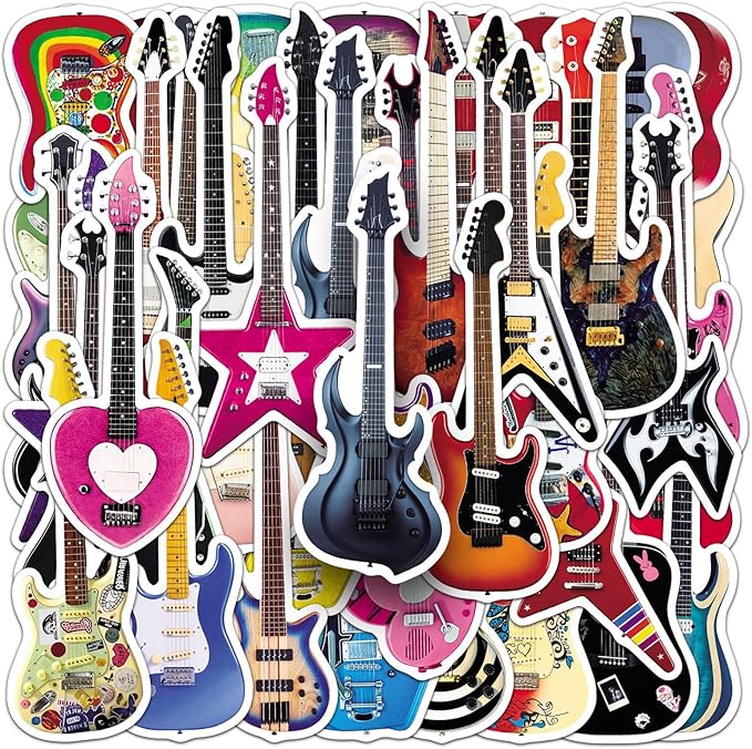 50Pcs Guitar Stickers, Waterproof Vinyl Music Instrument Decals for Laptop, Phone, Skateboard, Luggage - Cute Decorative Stickers for Kids, Boys, Girls, Adults, Guitarists & Music Lovers