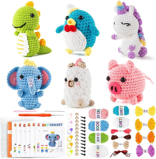 XuanMei GR 6PCS Crochet Kit for Beginners Advanced Crocheters Adults Learn to Crochet Kit Amigurumi Animal Starter Step by Step Video Tutorial
