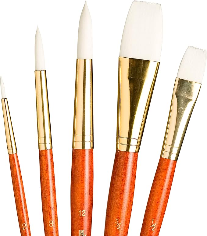 Princeton RealValue Brush Set, Synthetic White Taklon, Orange Handle, 5 Piece, 1 Count