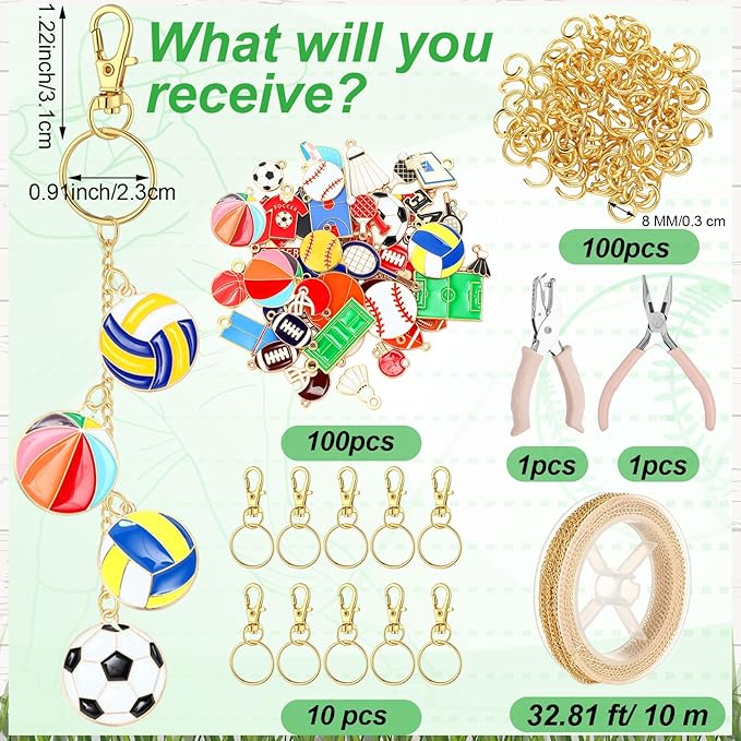 VioraWhite 213 Pcs Lip Gloss Keychain Making Kit 100 Pink Enamel Charms 32.81 ft Gold Chains for DIY Crafts Women(Sports Theme)
