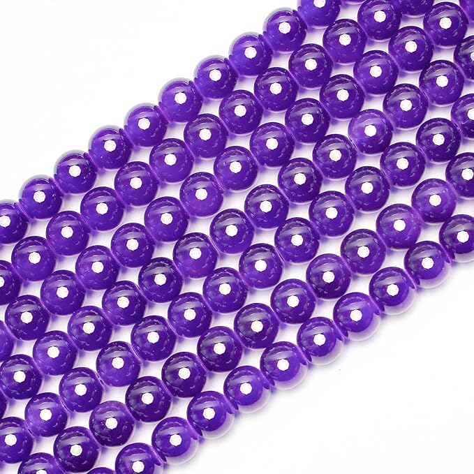200PCs 8mm Deep Purple Jade Glass Beads Bulk, Round Smooth Hole Glass Crystal Beads for Jewelry Making, DIY Bracelets, Necklaces, Bag Charms, Keychains and Craft Projects