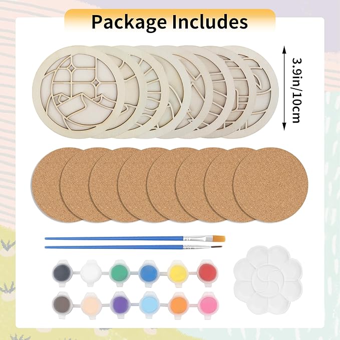 Temlum Wooden Coasters Painting Kit, Paint You Own Coaster Wooden Painting Craft Kit for Adults and Beginners Art Craft Supplies (Landscape)