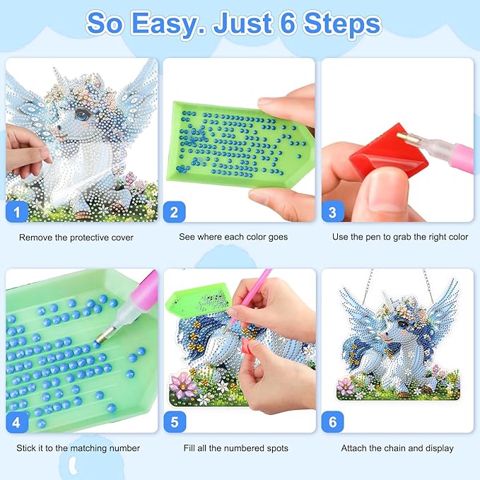 TOSTOG Gentle Unicorn Flower Diamond Art Pendant Kits for Adult, Diamond Painting Hanging Kit for Beginners, 5D DIY Crafts Gem Art, Waterproof Full Accessories for Home Decor Idea 20 * 20 cm/8 * 8 in