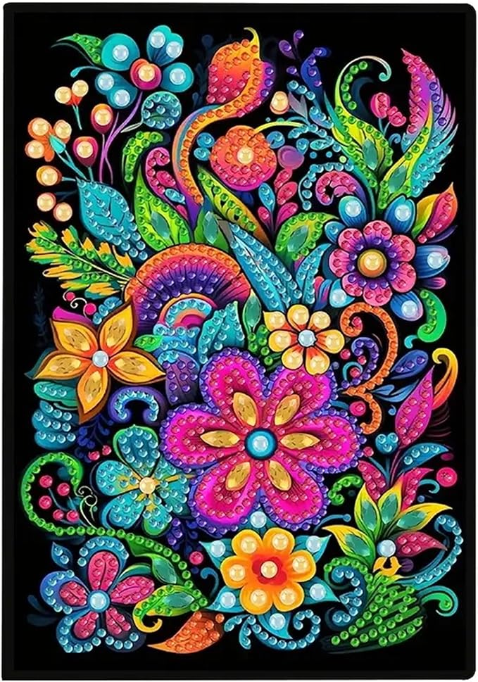 Flower Diamond Painting Notebook for Adults, A5 Diamonds Art Journal and DIY Sketchbook, Diamond Art Kit Supplies,Gift for Beginners, Craft Lovers, Artists. (Flower)